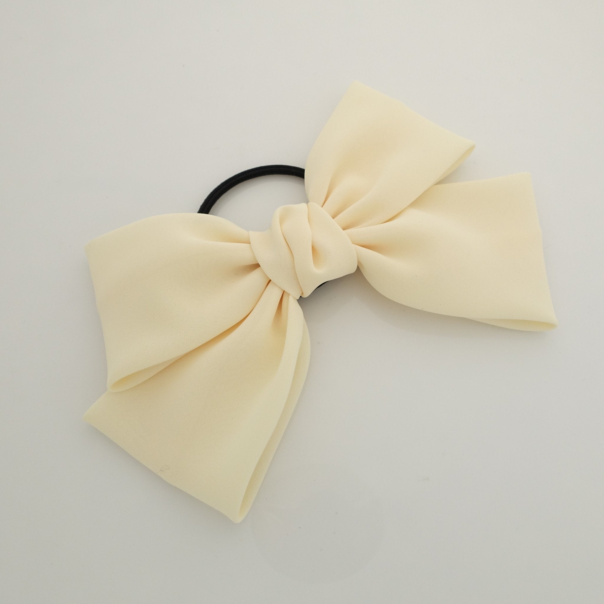 veryshine.com scrunchies/hair holder Cream simple chiffon bow ponytail holder basic style hair bow tie elastics