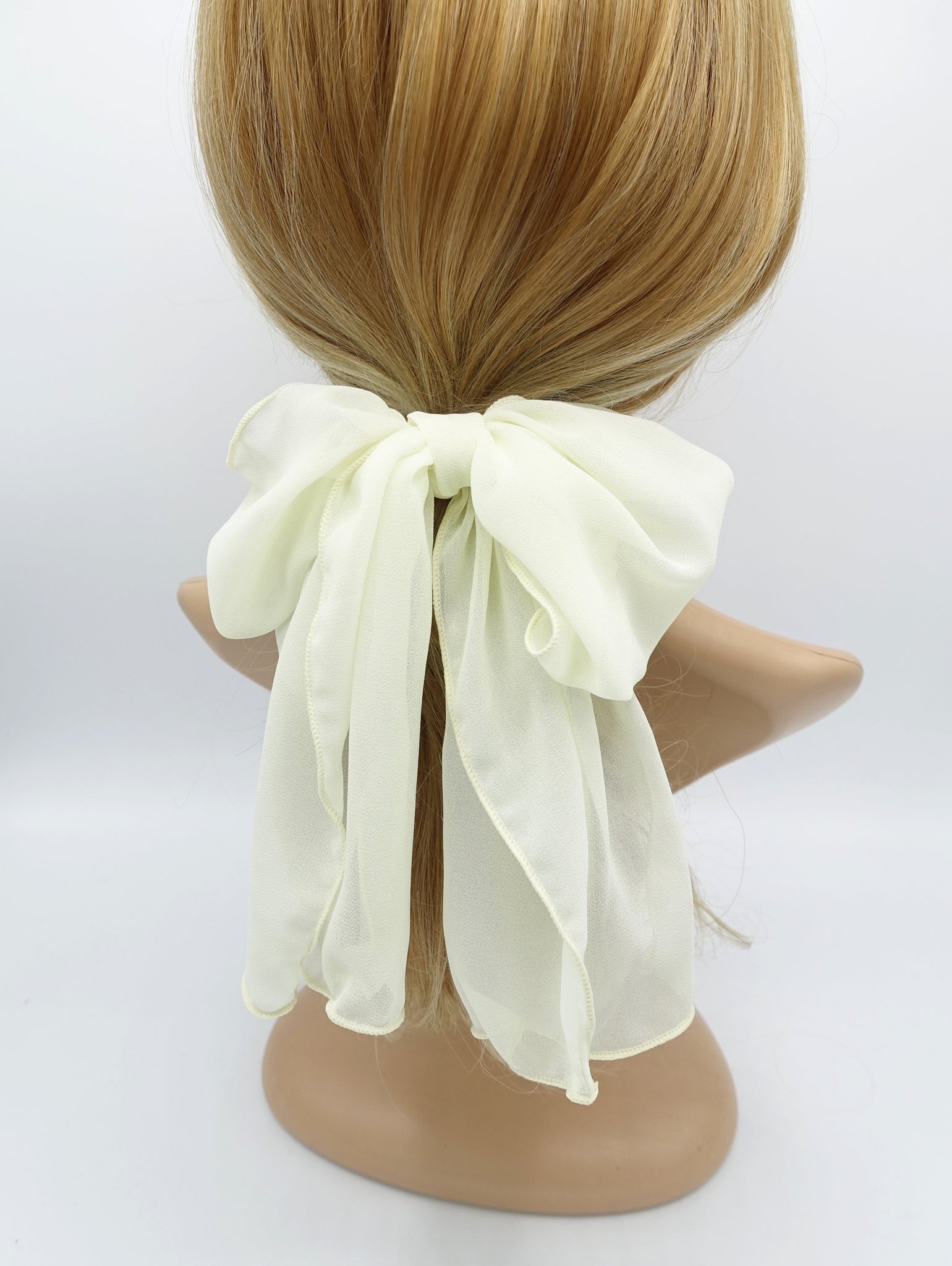veryshine.com scrunchies/hair holder Cream vanilla chiffon bow knot hair elastic tailed ponytail holder women hair accessories