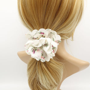 veryshine.com scrunchies/hair holder Cream white chiffon flower plant print scrunchies floral petal scrunchie women hair accessory