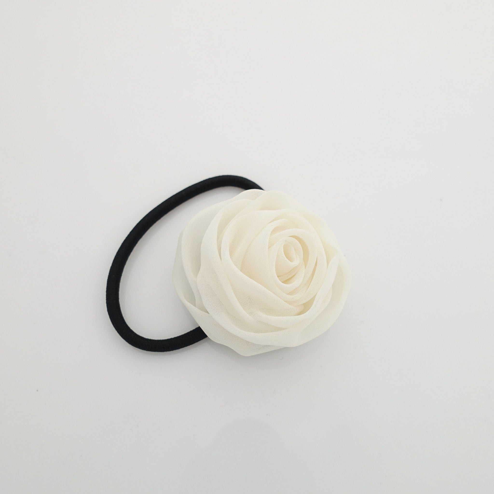 veryshine.com scrunchies/hair holder Cream white chiffon mini rose decorated hair elastic ponytail holder flower hair ties