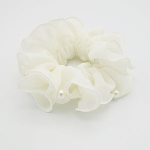 veryshine.com scrunchies/hair holder Cream white pearl decorated chiffon scrunchies women hair elastic scrunchie