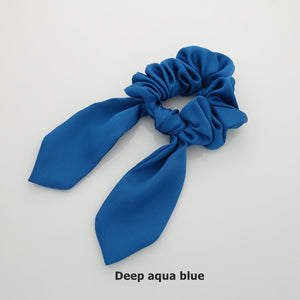 veryshine.com scrunchies/hair holder Deep aqua blue satin hair bow knot scrunchies glossy tail bow scrunchy women hair accessory