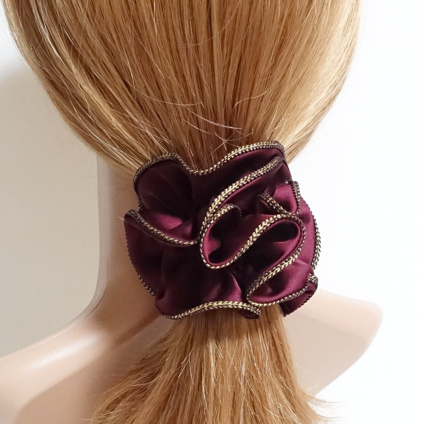 veryshine.com scrunchies/hair holder Golden Thread Trim Satin Hair Elastic Hair Ties Women Hair Scrunchies