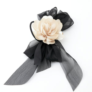 Handmade Black Chiffon Bow Flower/Floral Ponytail Holder.