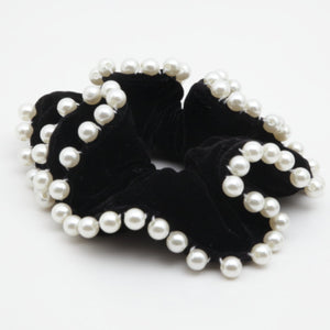 veryshine.com scrunchies/hair holder Handmade Pearl Ball Trim Silk Velvet Hair Ties Luxury Hair Scrunchies