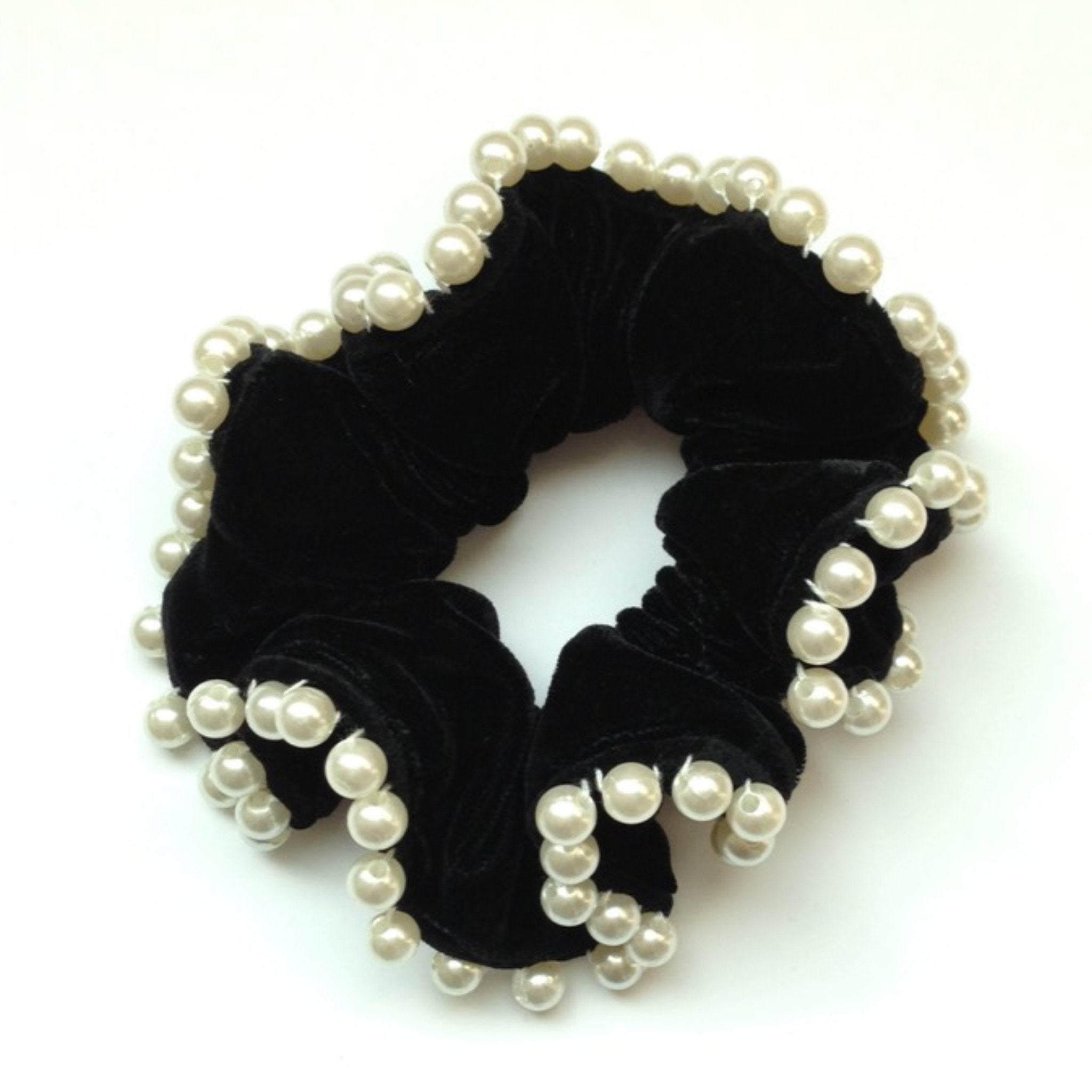 veryshine.com scrunchies/hair holder Handmade Pearl Ball Trim Silk Velvet Hair Ties Luxury Hair Scrunchies