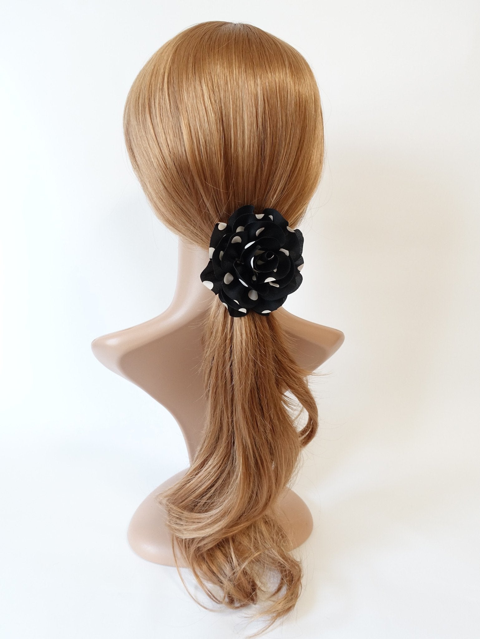veryshine.com scrunchies/hair holder Handmade Polka Dot Print Flower Hair Elastics Ponytail Holder