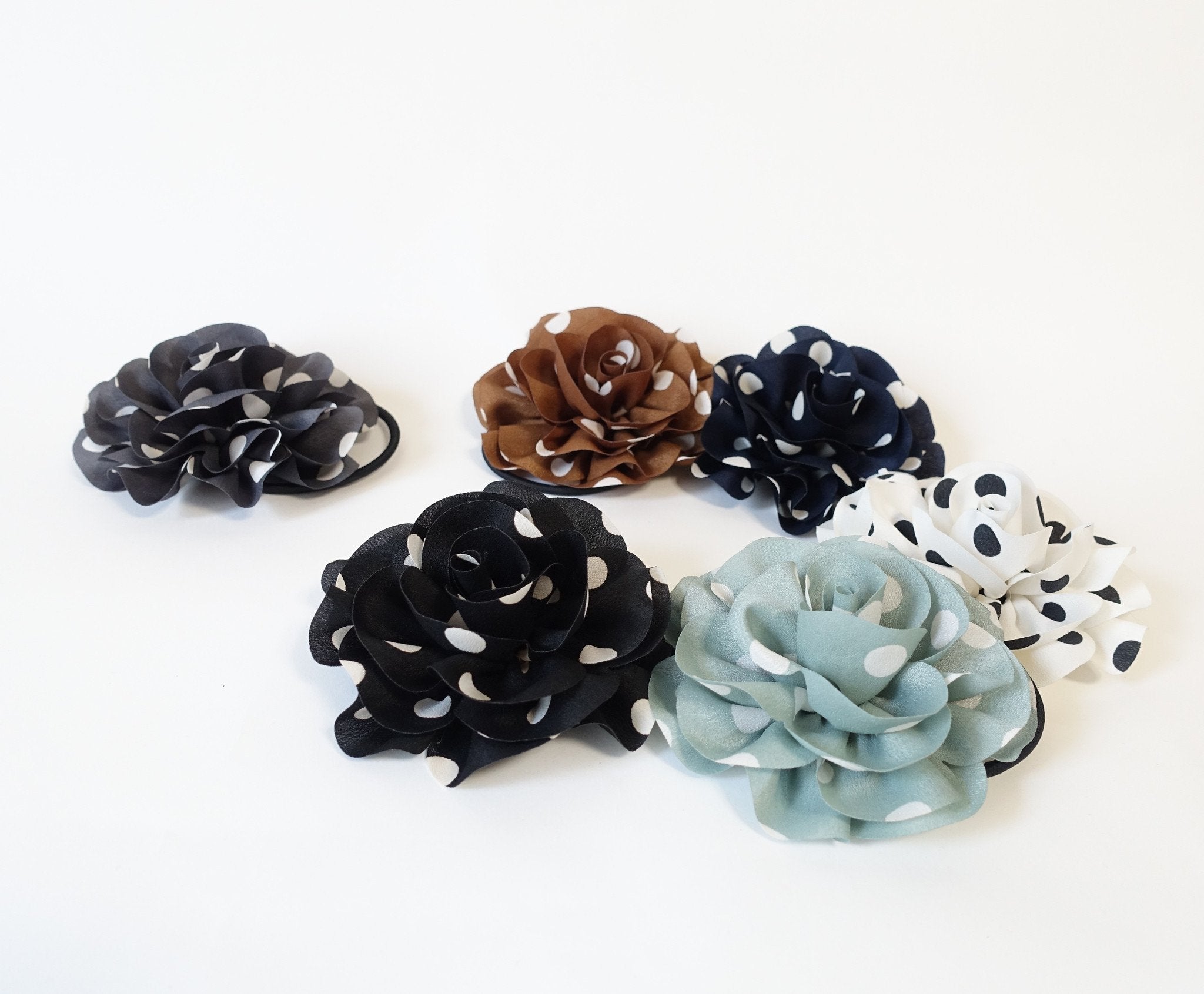 veryshine.com scrunchies/hair holder Handmade Polka Dot Print Flower Hair Elastics Ponytail Holder