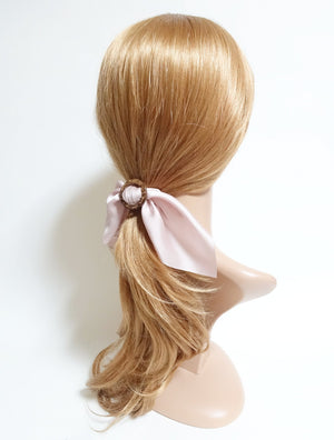 veryshine.com scrunchies/hair holder Indie pink Wood Buckle Decorated Satin Wing Bow Hair Elastics Ponytail Holder