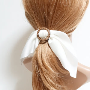veryshine.com scrunchies/hair holder Ivory Wood Buckle Decorated Satin Wing Bow Hair Elastics Ponytail Holder