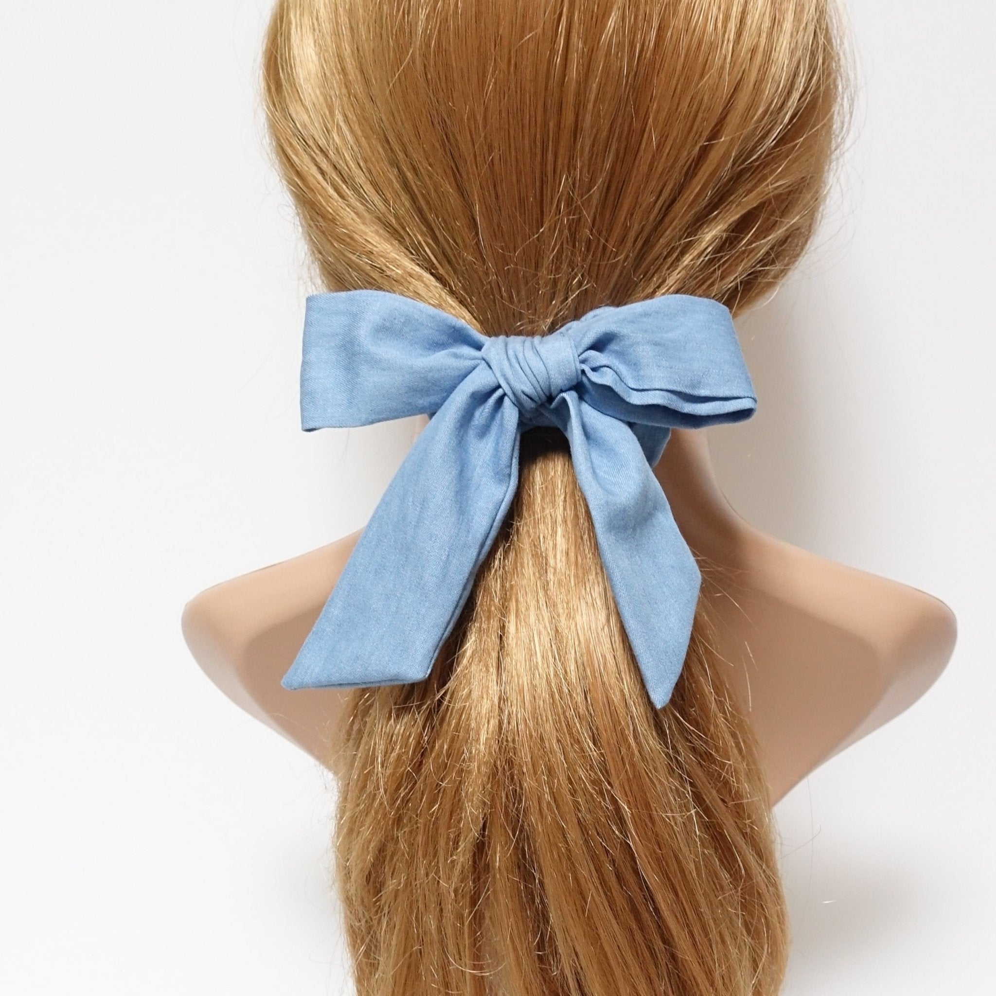 veryshine.com scrunchies/hair holder Light blue denim bow knot scrunchies cotton casual scrunchy woman hair elastic