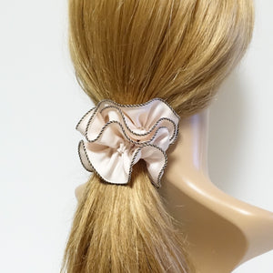 veryshine.com scrunchies/hair holder Light cream pink dazzling golden thread trim satin scrunchies women unique hair elastic scrunchy