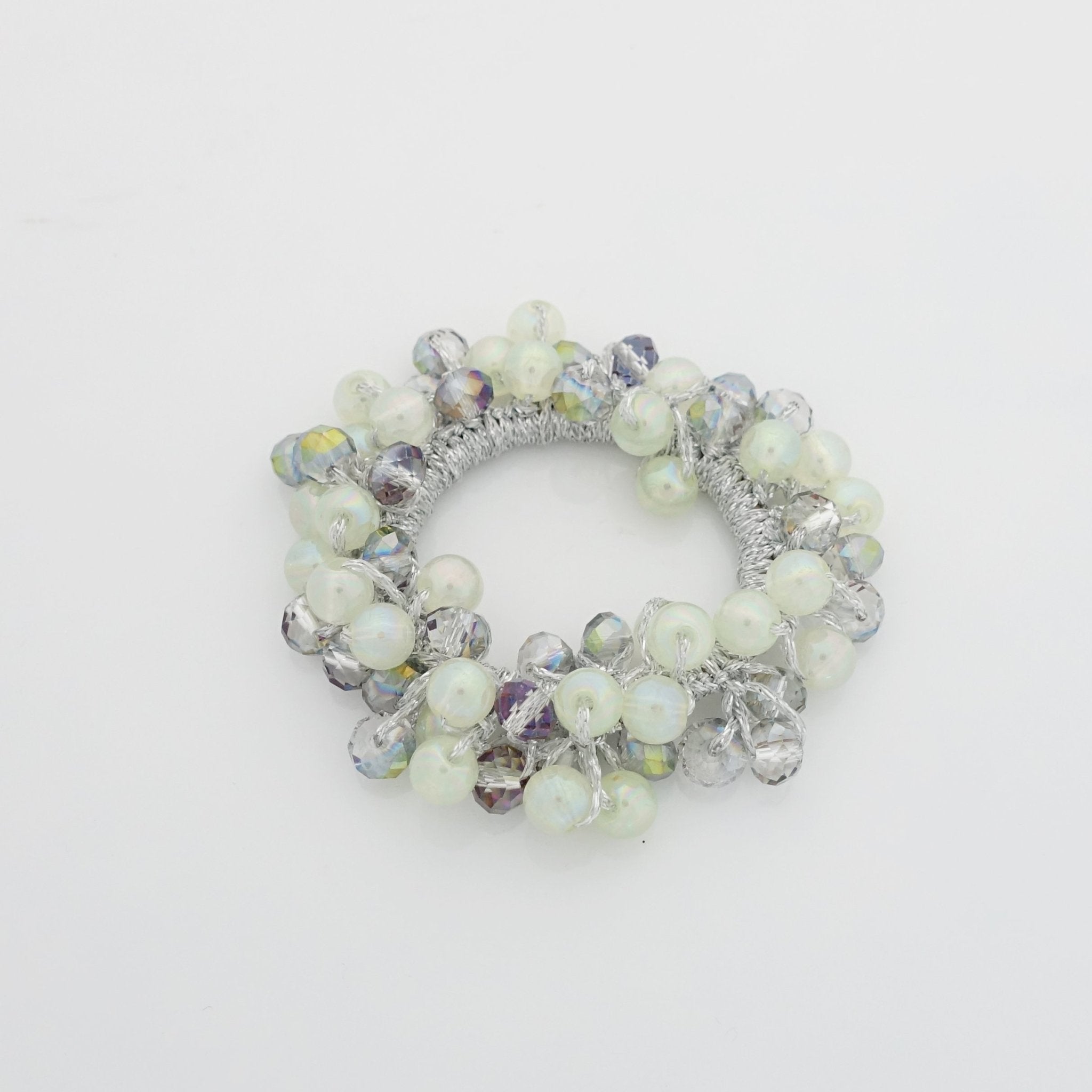 veryshine.com scrunchies/hair holder Light gray Acrylic sleek ball dazzling polyhedron ornament beaded crochet ponytail holder
