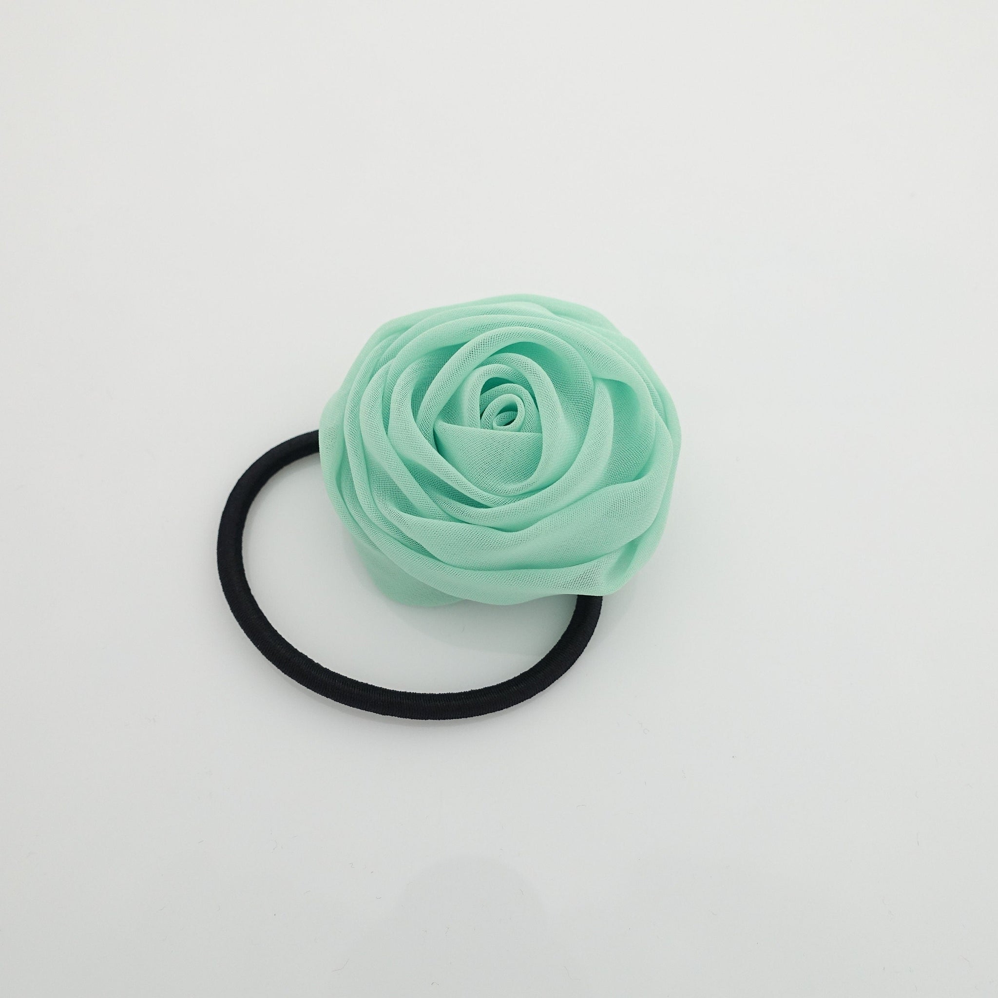 veryshine.com scrunchies/hair holder Mint chiffon mini rose decorated hair elastic ponytail holder flower hair ties