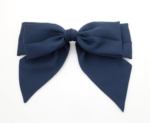 veryshine.com scrunchies/hair holder Navy big satin layered bow with tail glossy bow french barrette for women
