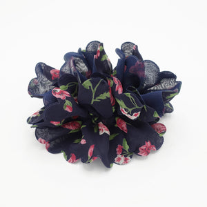veryshine.com scrunchies/hair holder Navy chiffon flower plant print scrunchies floral petal scrunchie women hair accessory
