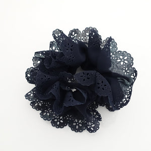 veryshine.com scrunchies/hair holder Navy Floral Lace petal hair elastic edge chiffon scrunchies