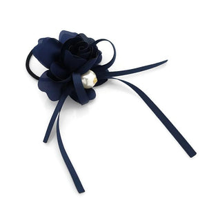 veryshine.com scrunchies/hair holder Navy Flower Bow Knot Decorated Pretty Ponytail Holder Hair Elastic