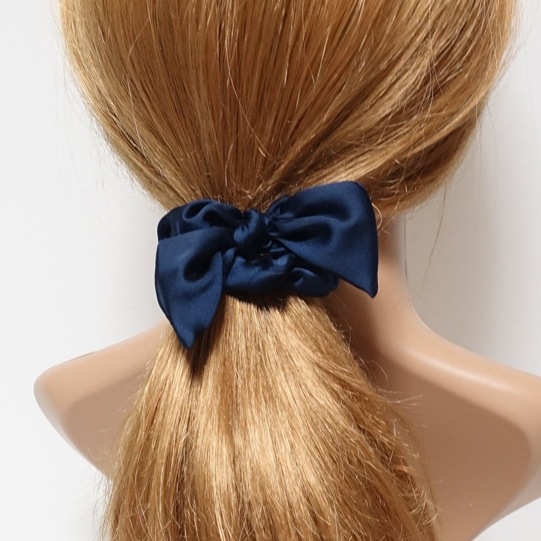 veryshine.com scrunchies/hair holder Navy glossy satin bow knot hair scrunchie cute casual hair accessory scrunchies for women