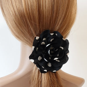 veryshine.com scrunchies/hair holder Navy Handmade Polka Dot Print Flower Hair Elastics Ponytail Holder