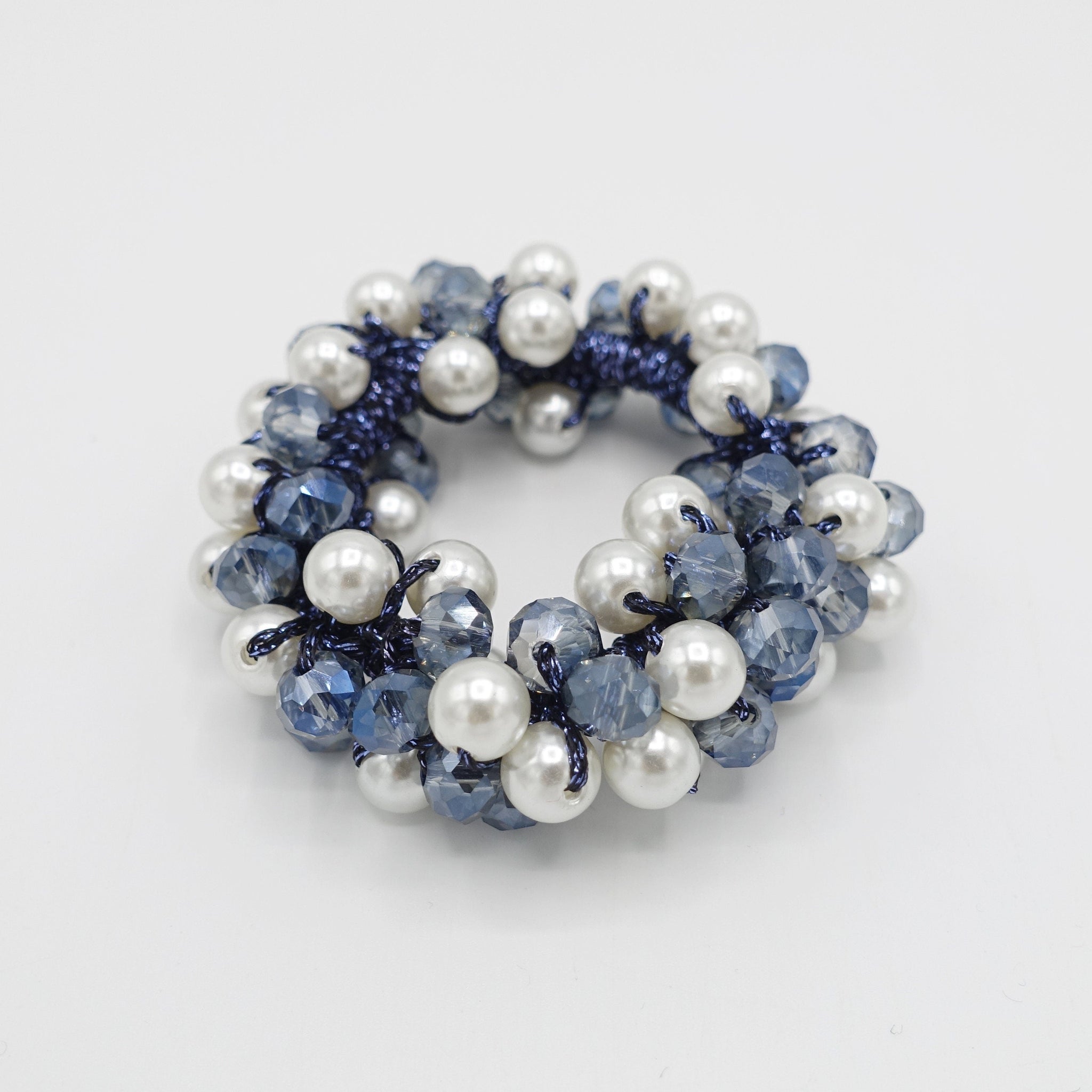 veryshine.com scrunchies/hair holder Navy pearl ball angle stones beaded hair elastic ponytail holder woman hair accessory