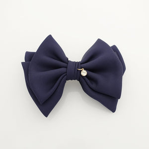 veryshine.com scrunchies/hair holder Navy simple basic satin hair bow barrette glossy women hair pleat bow french clip