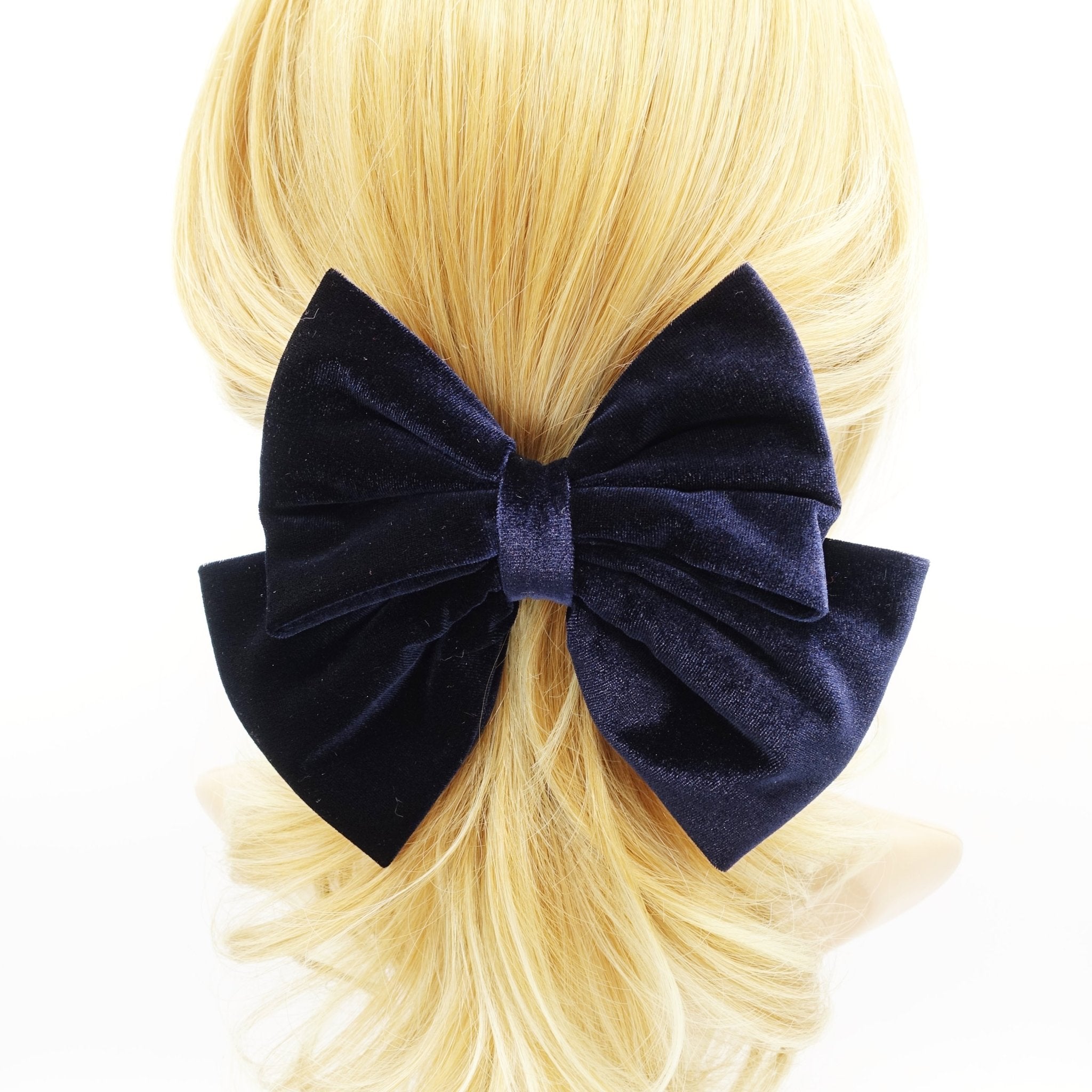 veryshine.com scrunchies/hair holder Navy velvet hair bow dark tone K style women hair bow french barrette