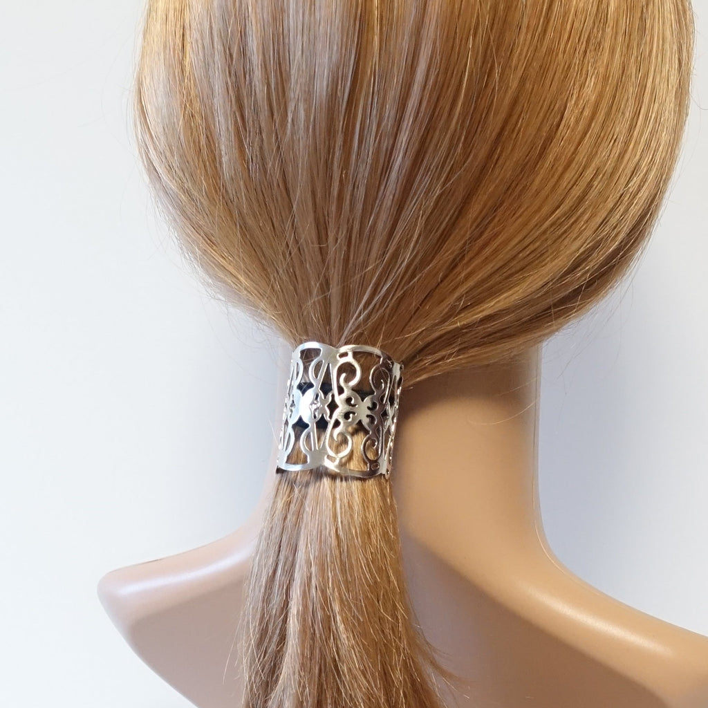 veryshine.com scrunchies/hair holder Patterned silver Stylish Brass Patterned Cuff Hair Elastic Ponytail Holder
