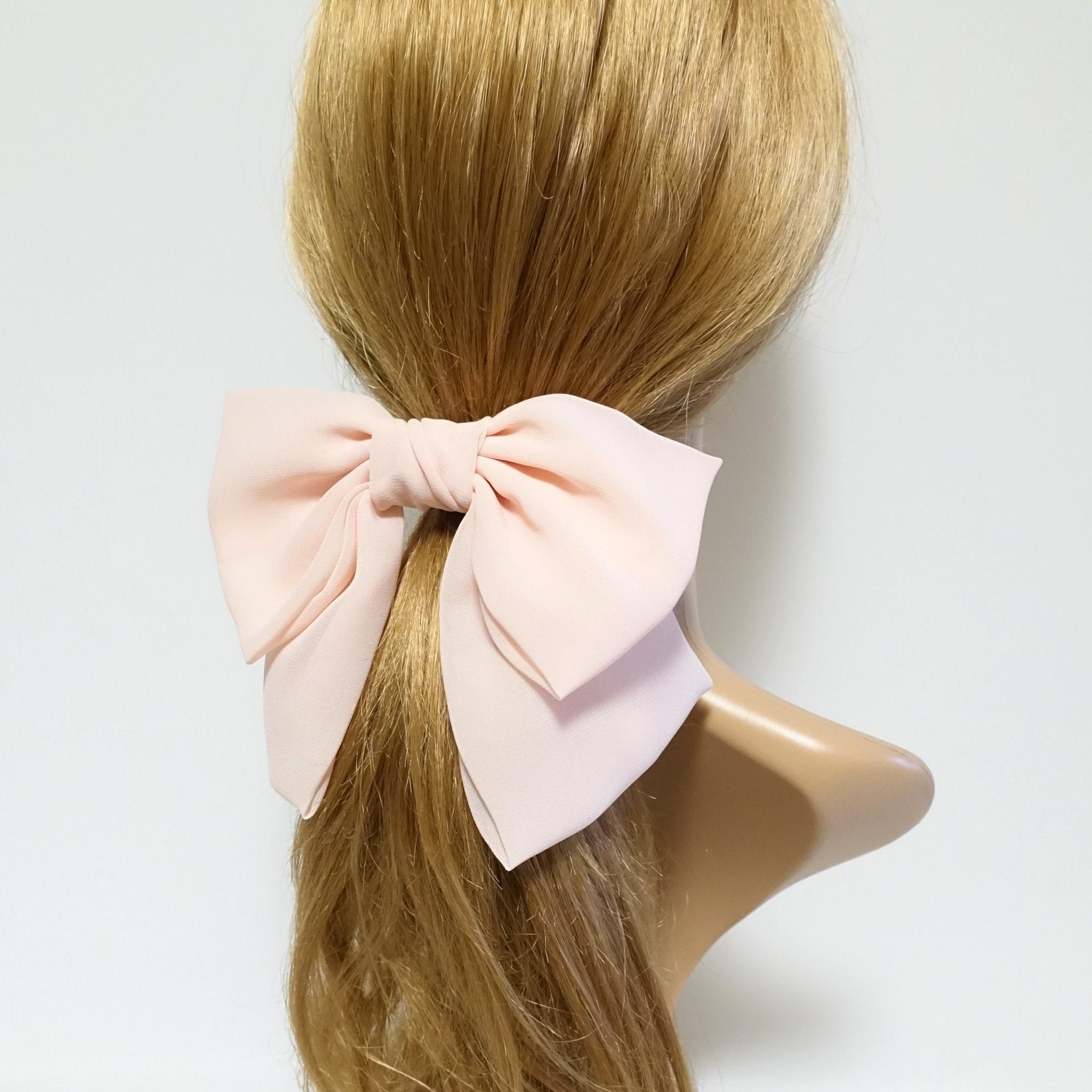 veryshine.com scrunchies/hair holder Peach beige big chiffon bow hair elastic ponytail holder women hair tie accessory