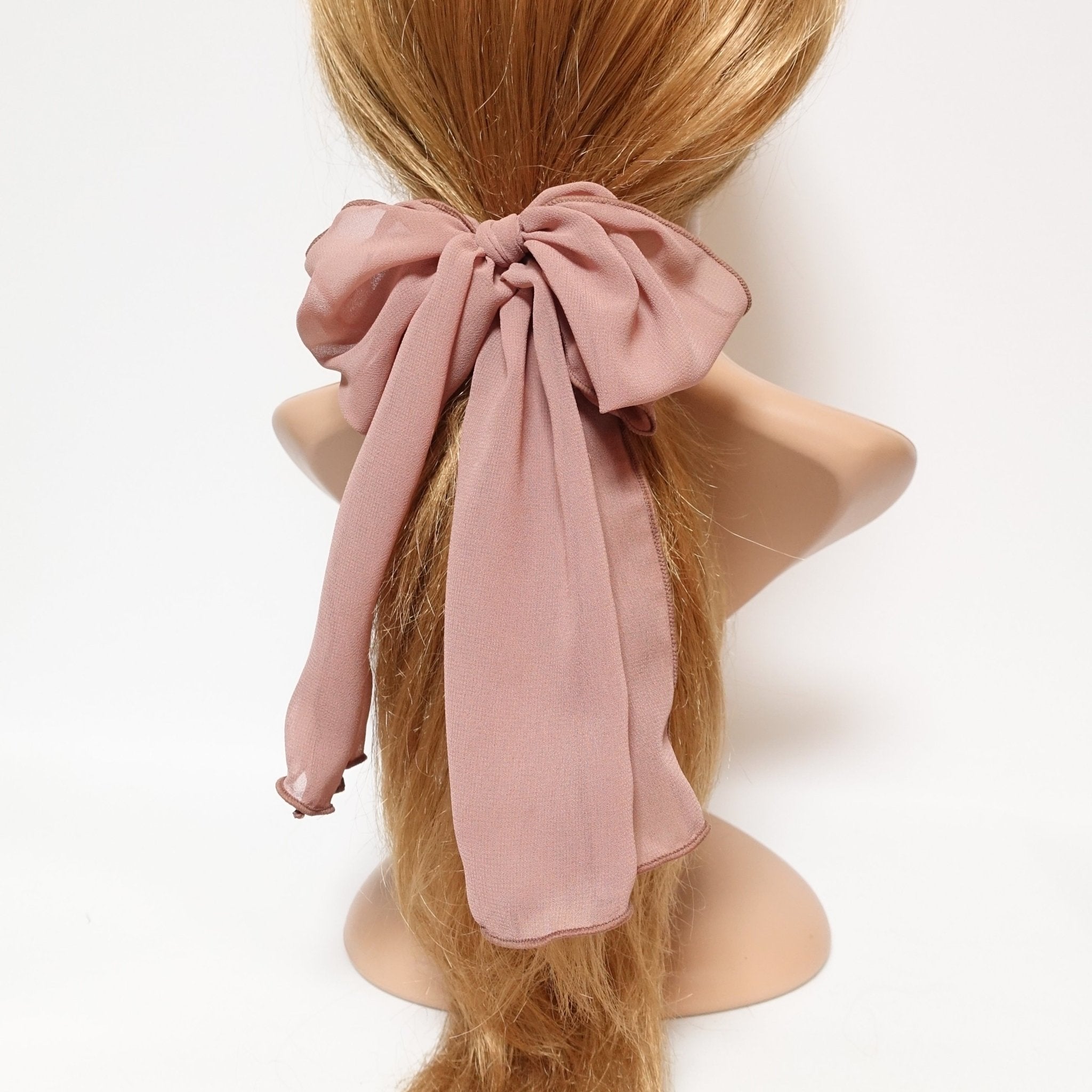 veryshine.com scrunchies/hair holder Peach beige chiffon bow knot hair elastic tailed ponytail holder women hair accessories