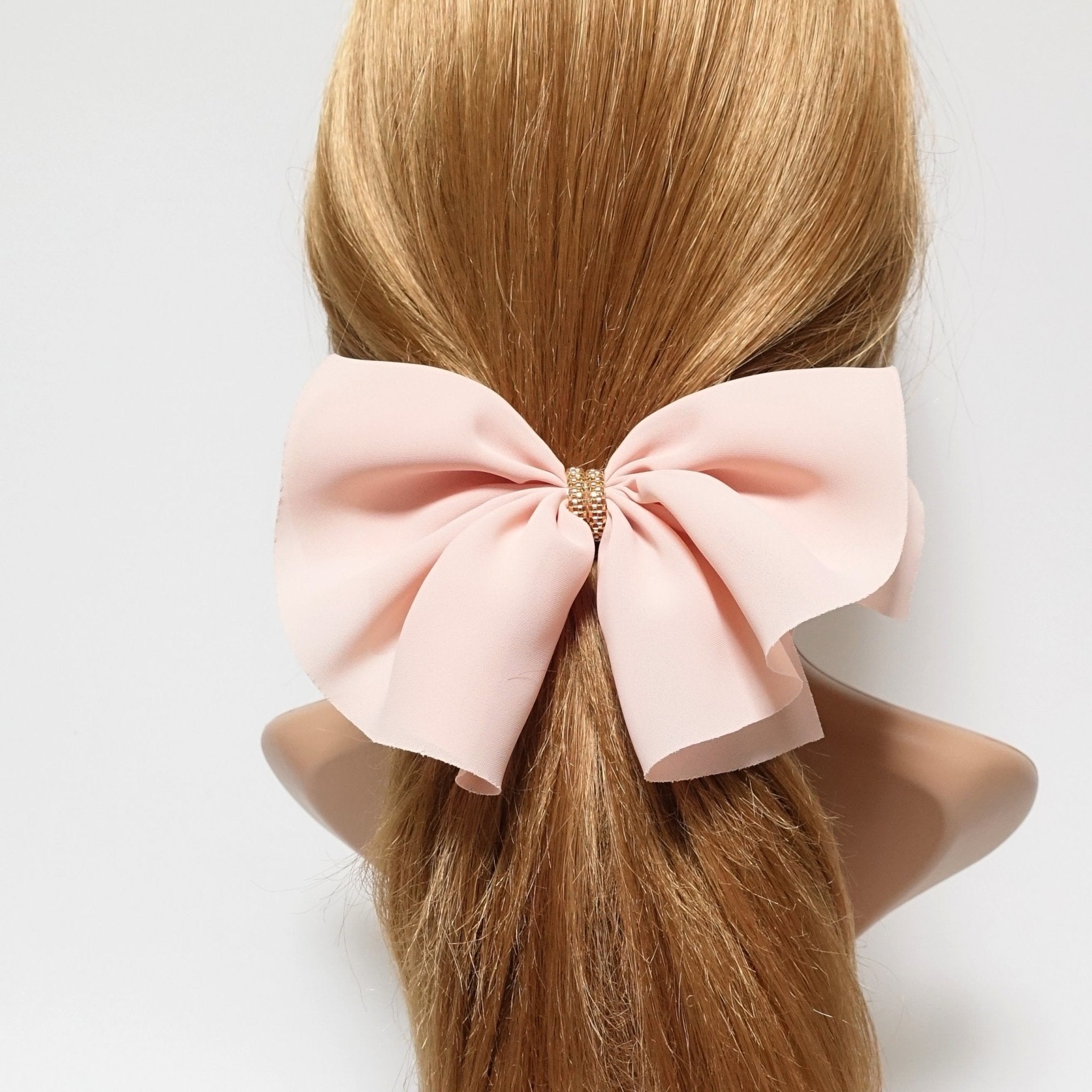 veryshine.com scrunchies/hair holder Peach pink chiffon hair bow golden chain decorated butterfly hair bow barrette women hair accessory