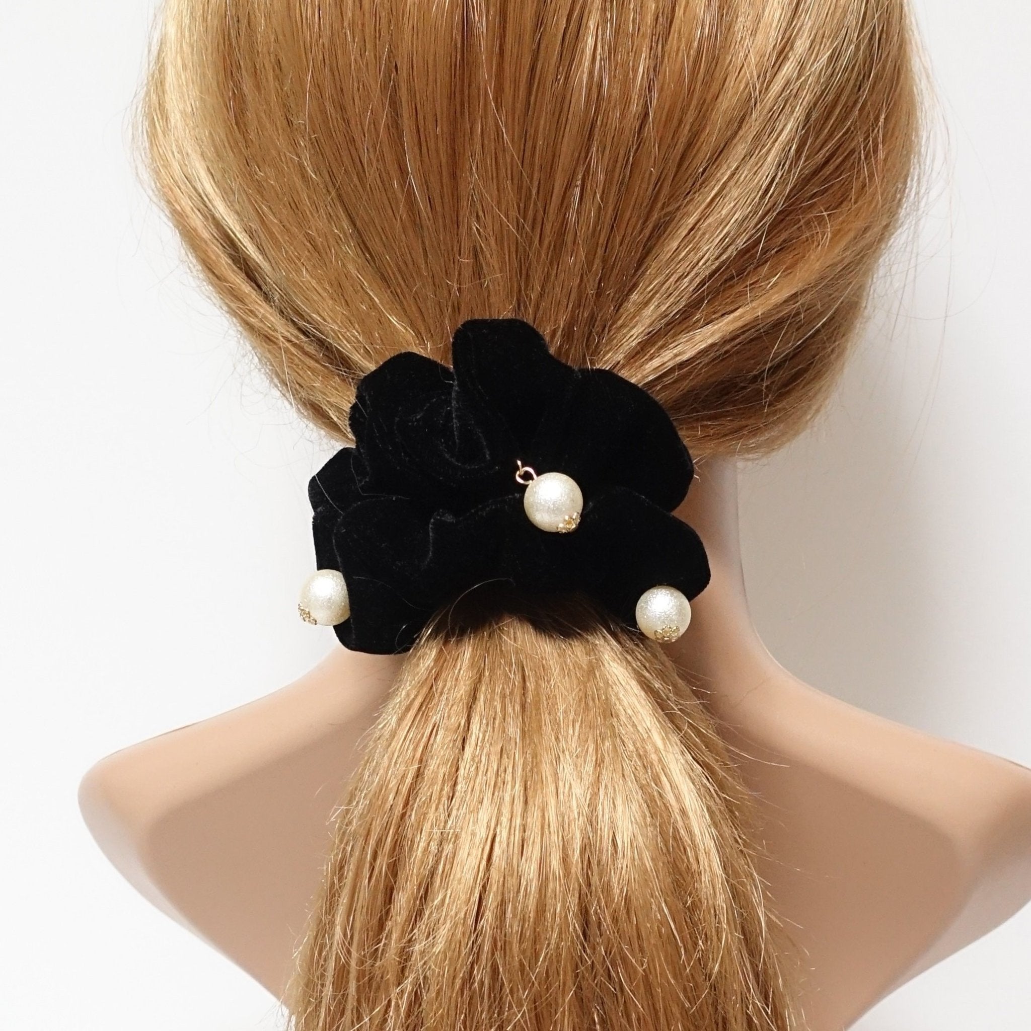 veryshine.com scrunchies/hair holder pearl ball decorated silk velvet scrunchies luxury style soft hair tie scrunchy for women