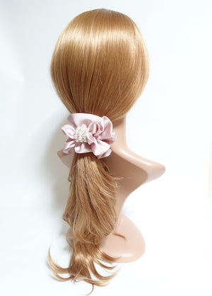 veryshine.com scrunchies/hair holder Pearl Decorated Satin Hair Scrunchies Hair Elastics Women Hair Accessories