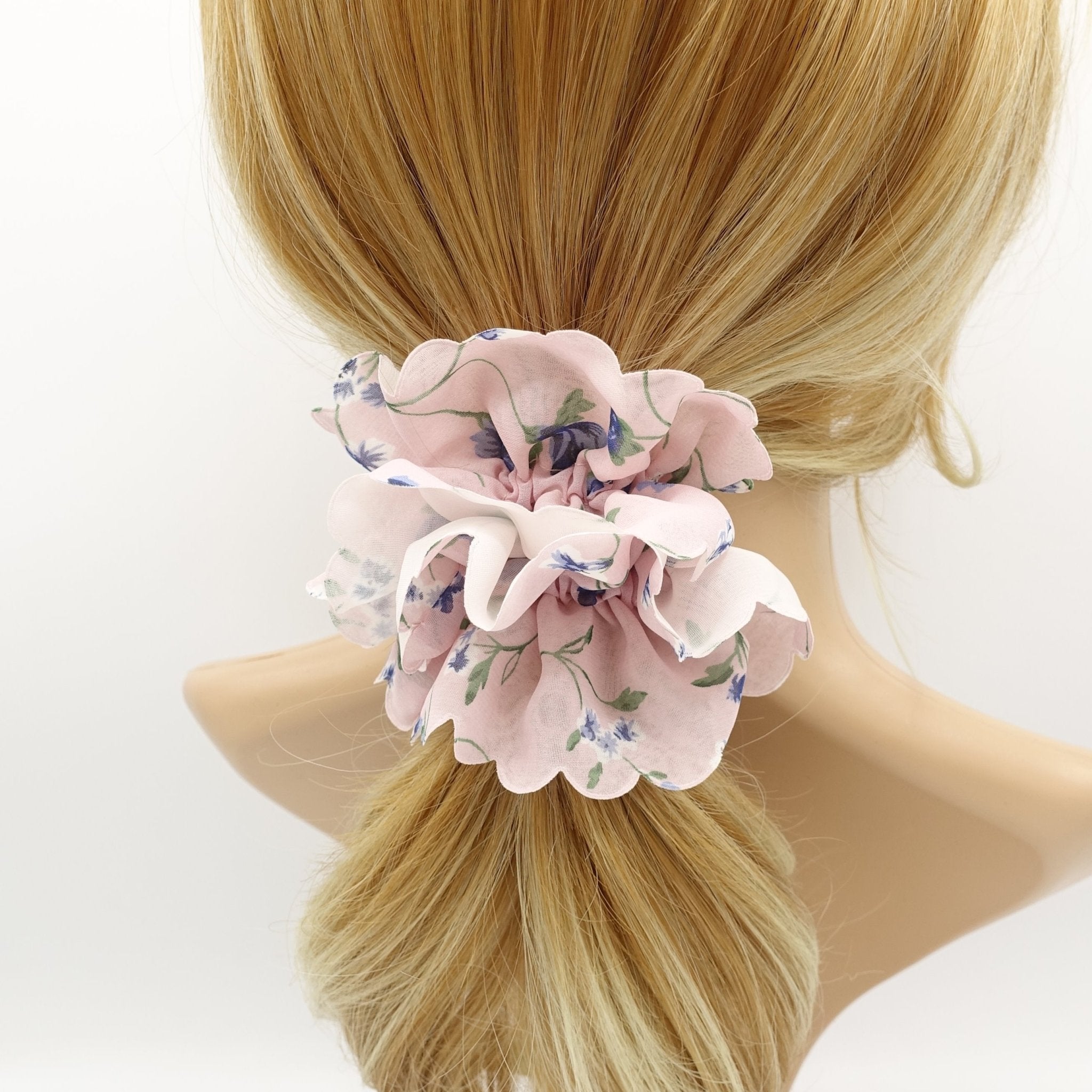 veryshine.com scrunchies/hair holder Pink chiffon flower plant print scrunchies floral petal scrunchie women hair accessory