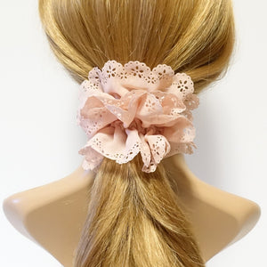veryshine.com scrunchies/hair holder Pink Floral Lace petal hair elastic edge chiffon scrunchies