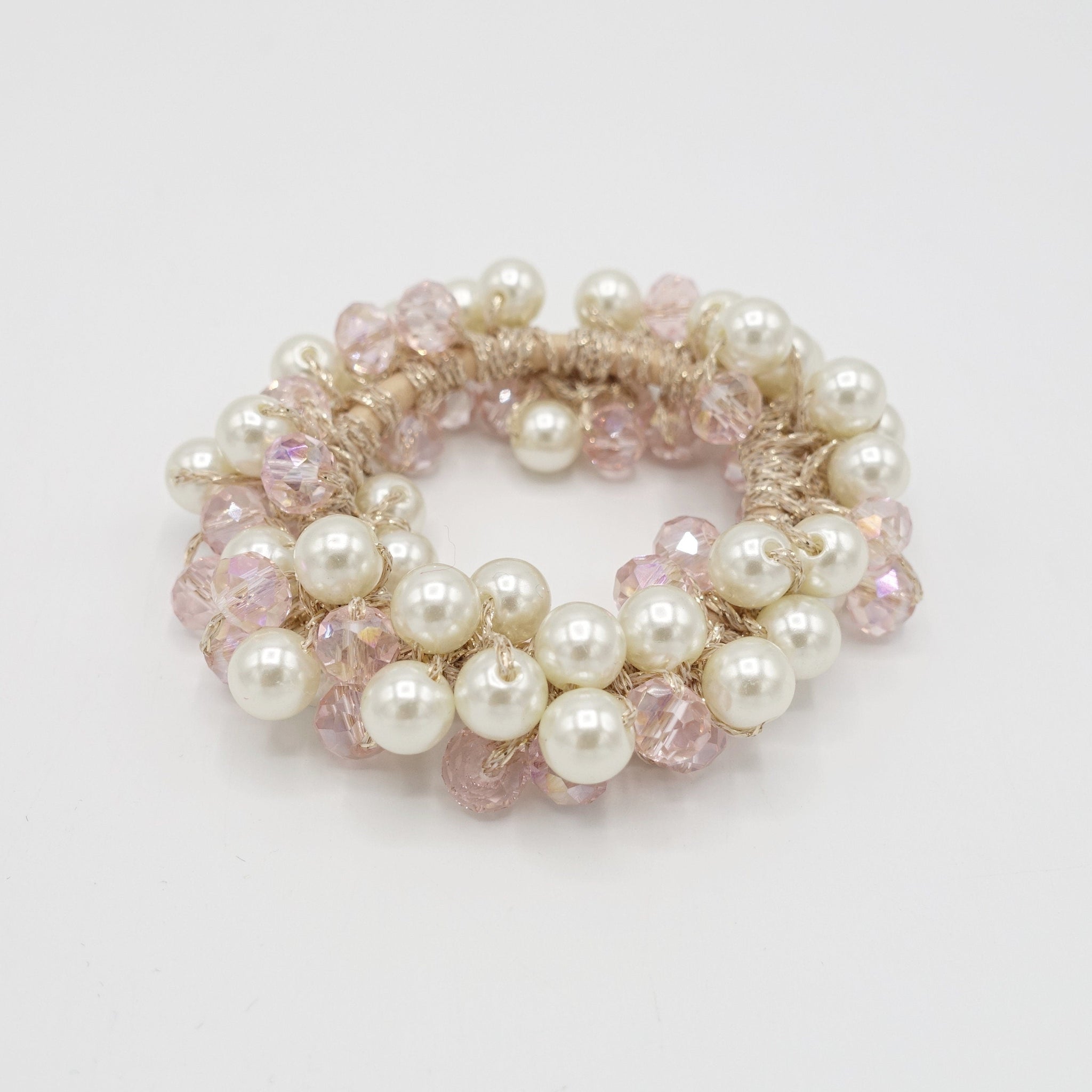 veryshine.com scrunchies/hair holder Pink pearl ball angle stones beaded hair elastic ponytail holder woman hair accessory