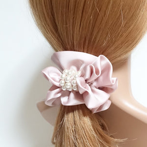 veryshine.com scrunchies/hair holder Pink Pearl Decorated Satin Hair Scrunchies Hair Elastics Women Hair Accessories