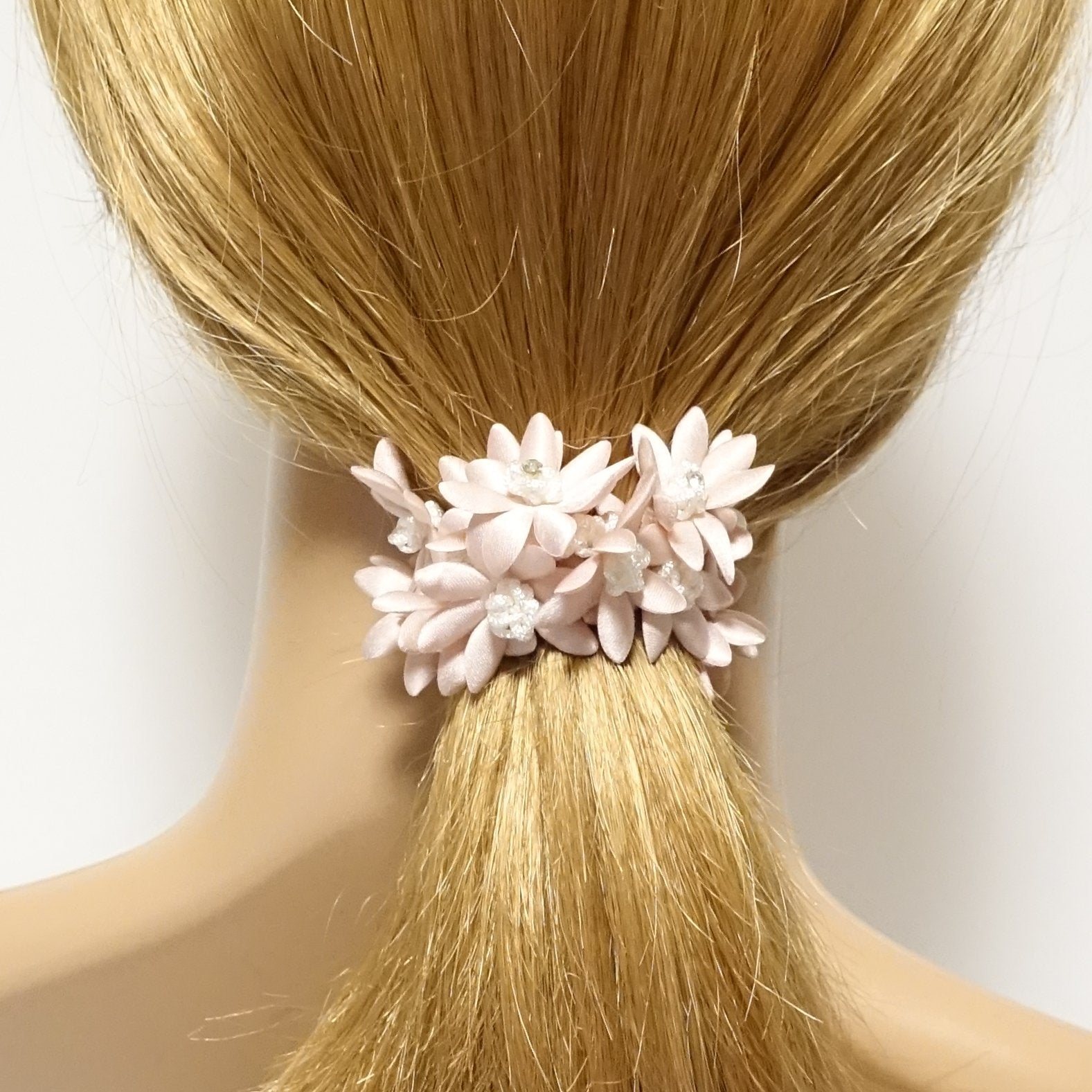 Rhinestone Hair Elastics Flower Petal Crochet Wrapped Elastic Ponytail Holder Women Hair Accessory