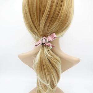 veryshine.com scrunchies/hair holder Pink rhinestone velvet double bow knot hair elastic tie ponytail holder