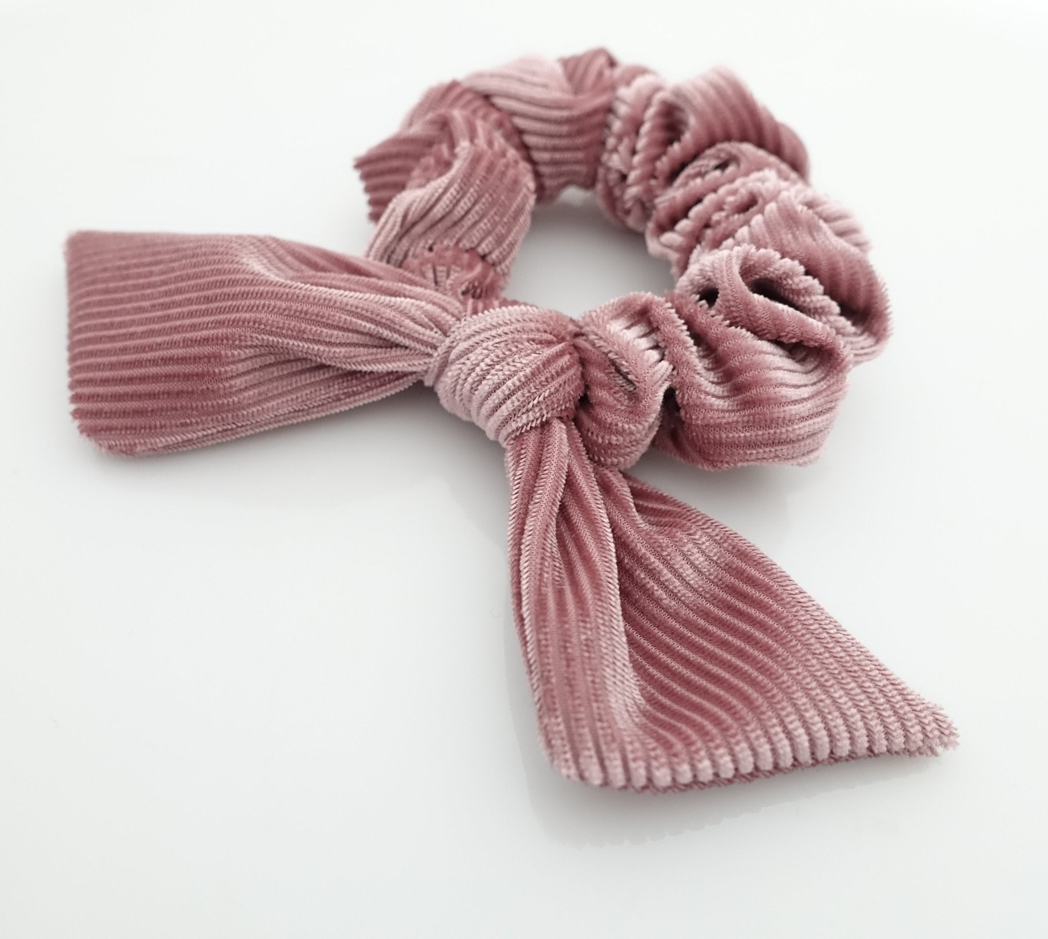 veryshine.com scrunchies/hair holder Pink soft glossy corduroy bow knot scrunchies cute hair tie women scrunchie