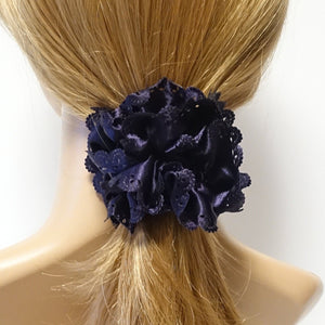 veryshine.com scrunchies/hair holder Purple Lace Trim Satin Scrunchies Women Hair Accessory