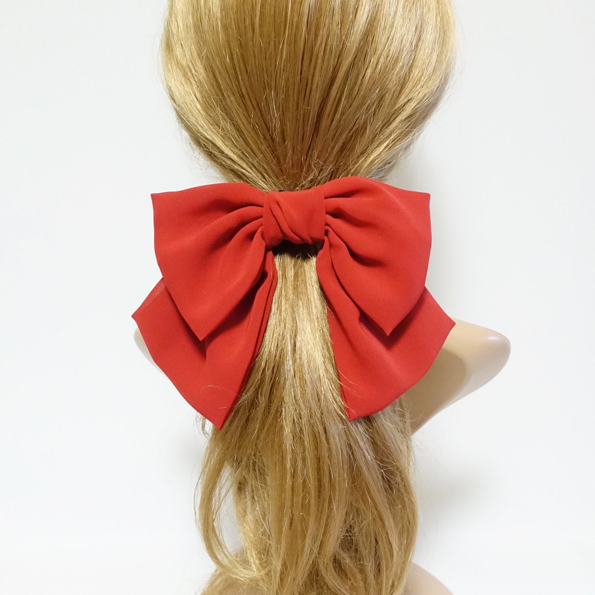 veryshine.com scrunchies/hair holder Red big chiffon bow hair elastic ponytail holder women hair tie accessory