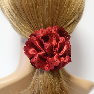 veryshine.com scrunchies/hair holder Red Lace Trim Satin Scrunchies Women Hair Accessory