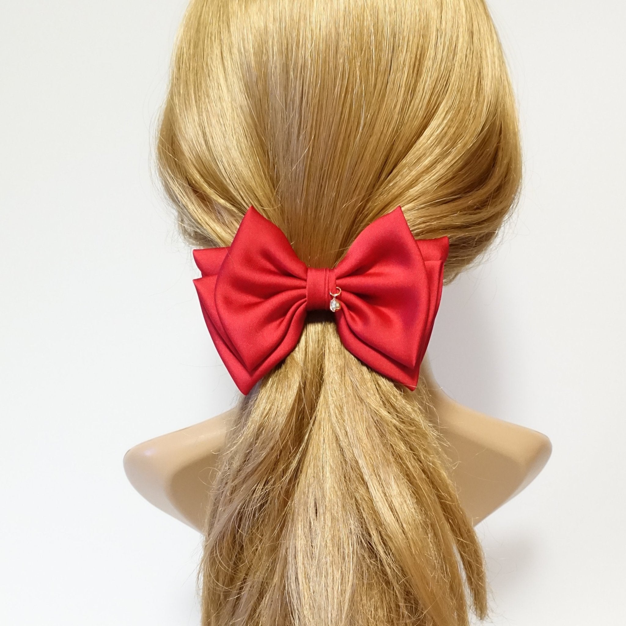 veryshine.com scrunchies/hair holder Red simple basic satin hair bow barrette glossy women hair pleat bow french clip