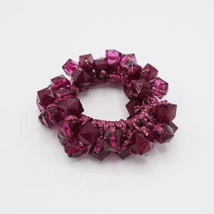 veryshine.com scrunchies/hair holder Red wine acrylic polyhedron beaded hair elastic ponytail holder women hair accessories