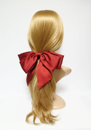 veryshine.com scrunchies/hair holder Red wine big satin layered bow with tail glossy bow french barrette for women