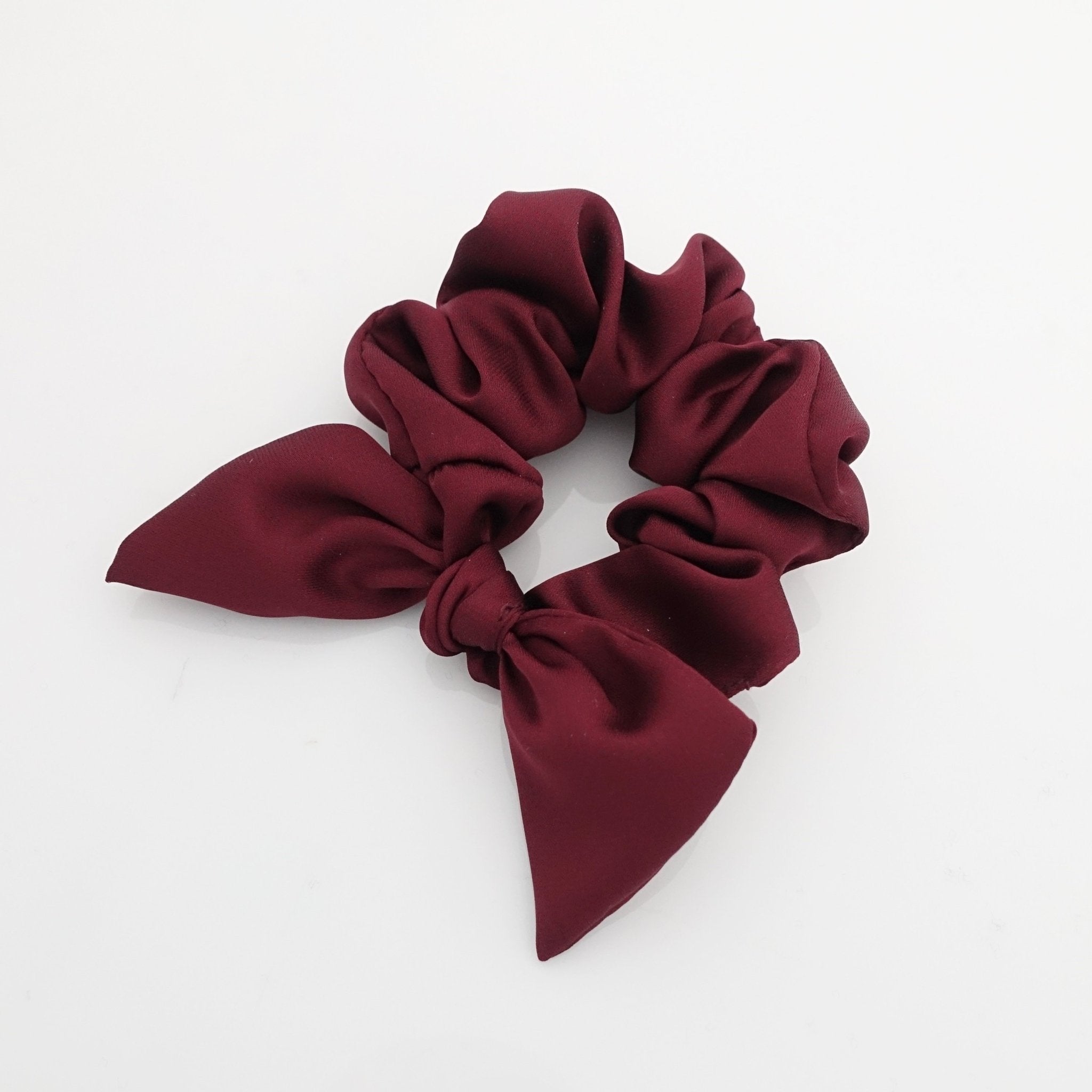 veryshine.com scrunchies/hair holder Red wine glossy satin bow knot hair scrunchie cute casual hair accessory scrunchies for women