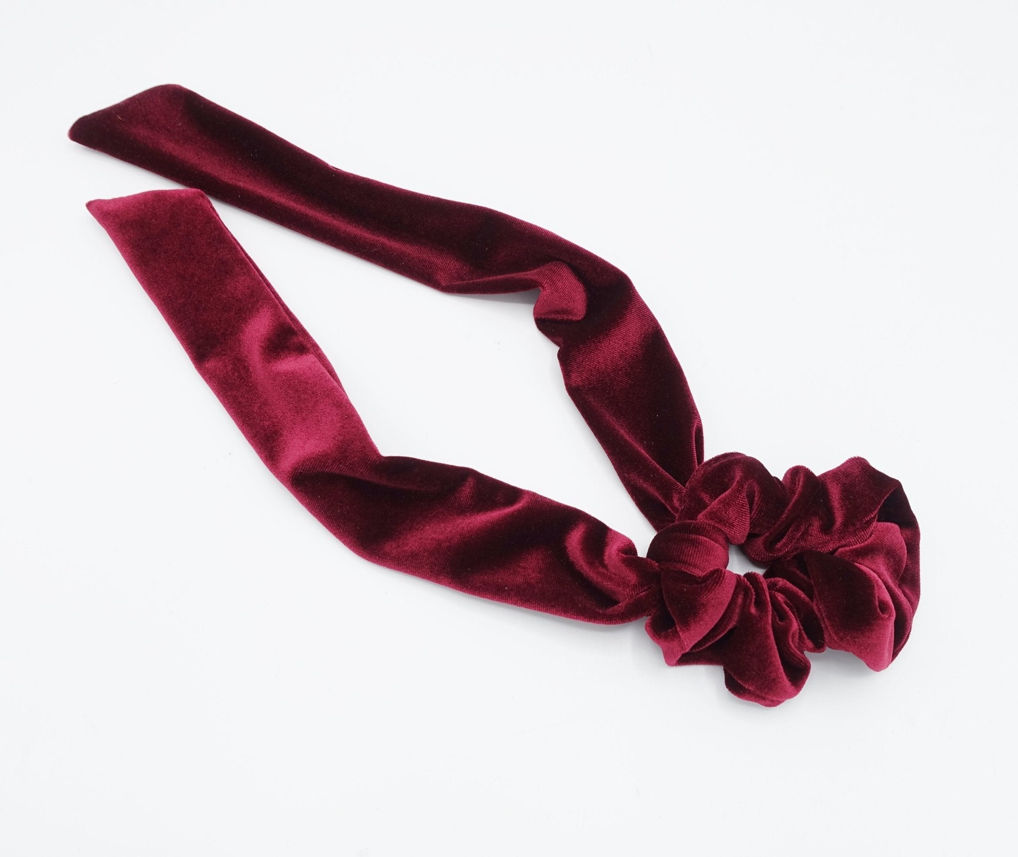 veryshine.com scrunchies/hair holder Red wine long tail velvet knot scrunchies women hair accessories