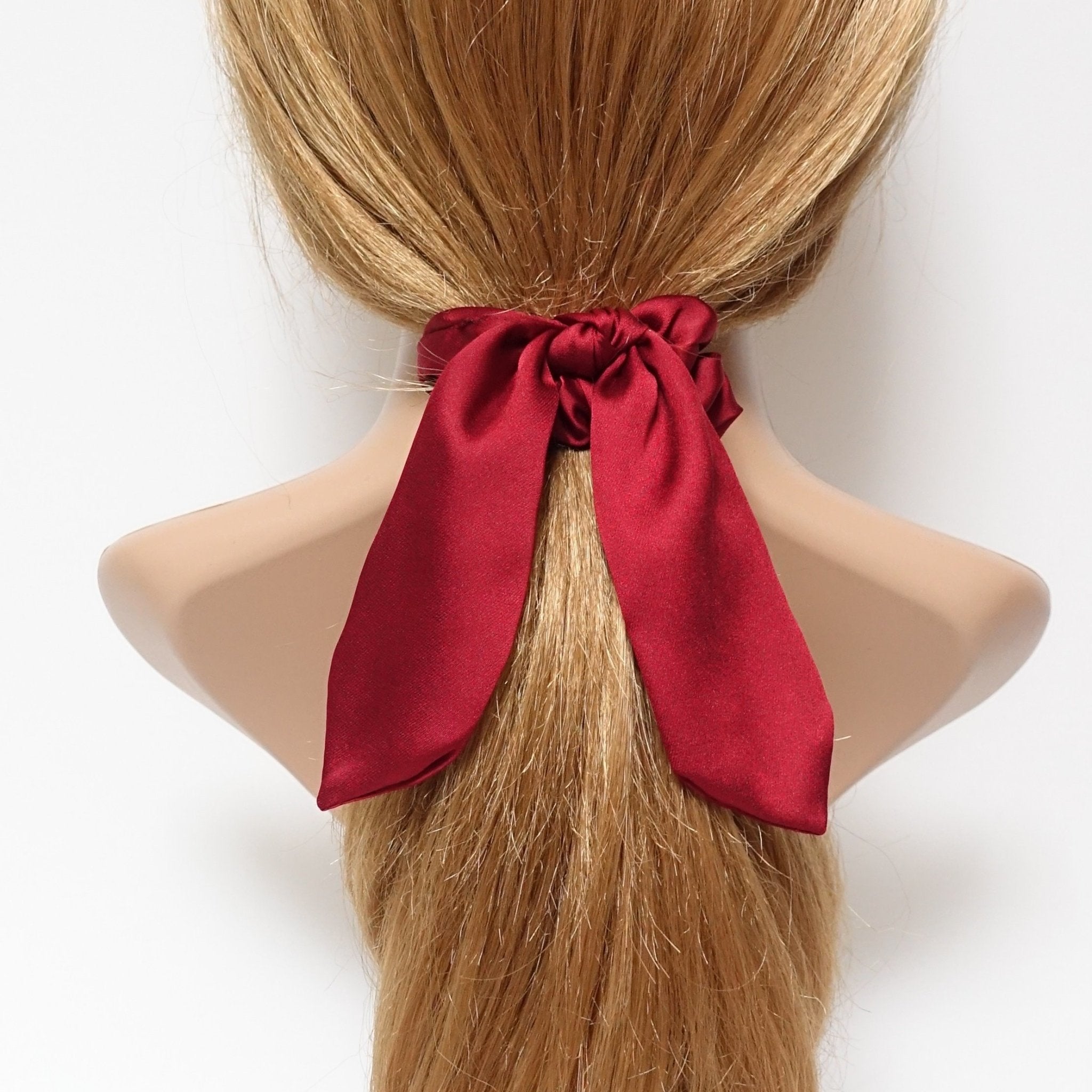 veryshine.com scrunchies/hair holder Red wine satin hair bow knot scrunchies glossy tail bow scrunchy women hair accessory