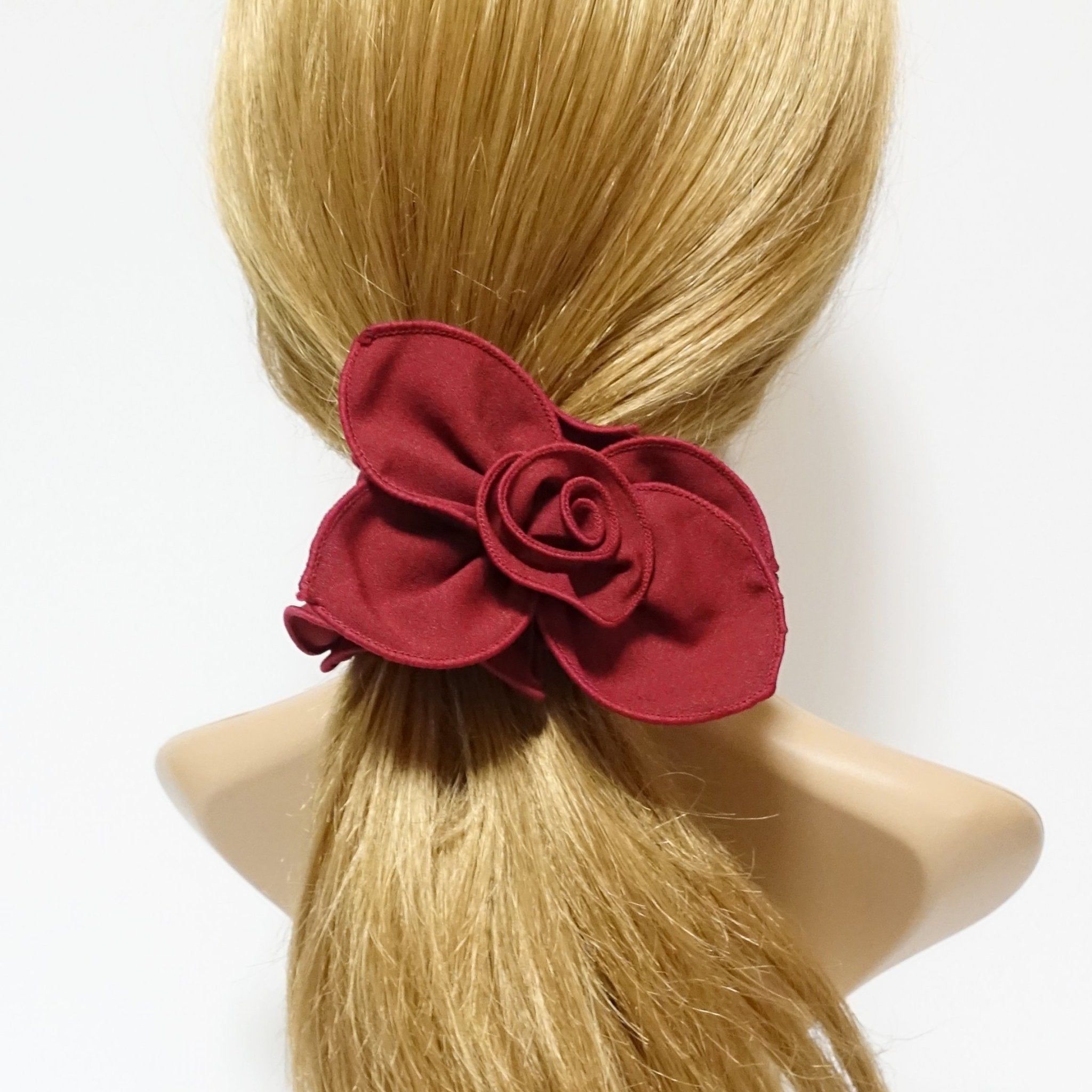 veryshine.com scrunchies/hair holder Red wine side flower bow decorated ruffle scrunchies women hair accessories